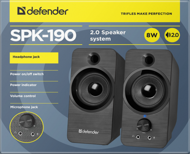 Defender Акустическая 2.0 система SPK-190 черный, 8 Вт, питание от USB Defender SPK-190