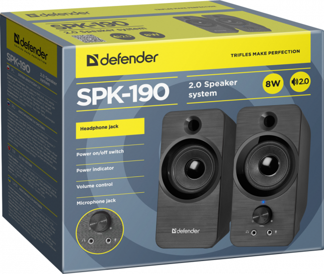 Defender Акустическая 2.0 система SPK-190 черный, 8 Вт, питание от USB Defender SPK-190