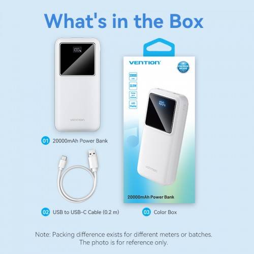 Power Bank Vention 20000mAh(M/C-A/A)22.5W Черный с LED Дисплеем Vention FHLB0 — для бизнеса и офиса