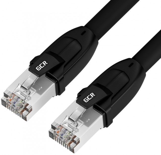 GCR Патч-корд PROF кат.8 ethernet  10.0m F/FTP,  RJ45, CU, 26 AWG, литой, прямой, черный, экранированные коннекторы, GCR-52351 Greenconnect RJ45(m) - RJ45(m) Cat. 8 F/FTP LSZH 10м — для бизнеса и офиса