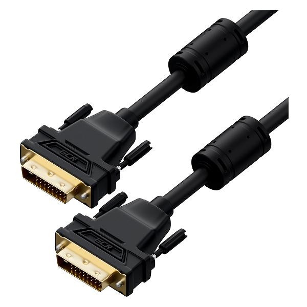 GCR Кабель PROF 5.0m DVI-D, черный, GOLD, ферритовые кольца, OD 8.5mm, 28 AWG, DVI/DVI, 25M/25M, двойной экран Greenconnect GCR-54235