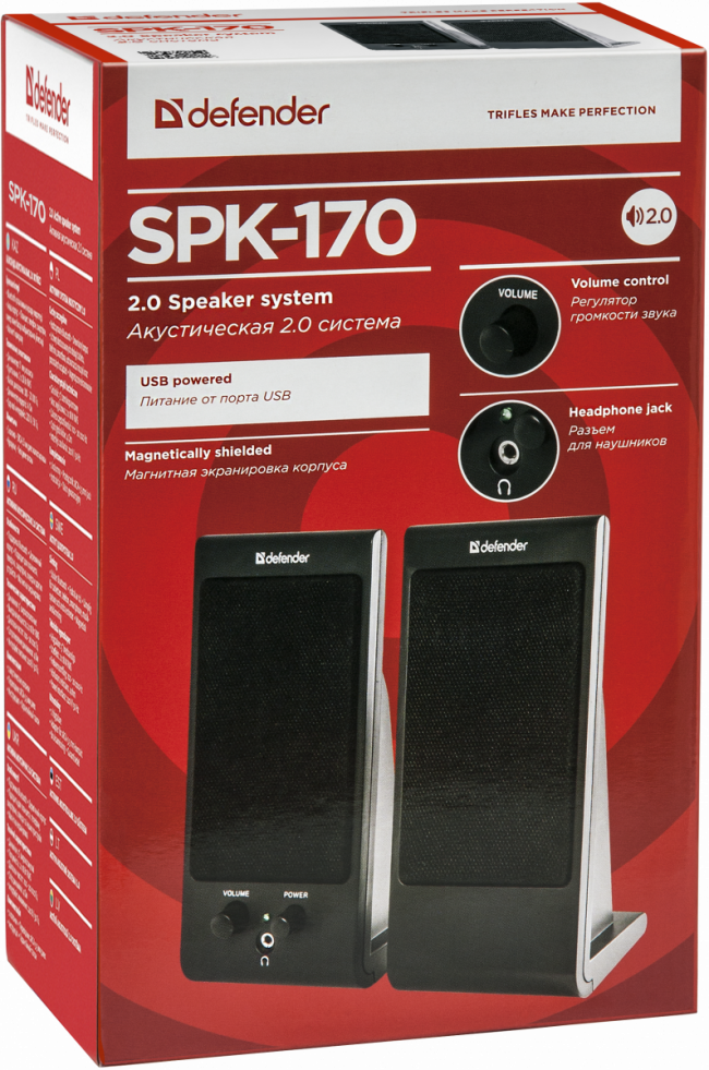 Defender Акустическая 2.0 система SPK-170 черный, 6 Вт, питание от USB Defender SPK-170 — для бизнеса и офиса Defender Акустическая 2.0 система SPK-170 черный, 6 Вт, питание от USB Defender SPK-170 — для бизнеса и офиса
