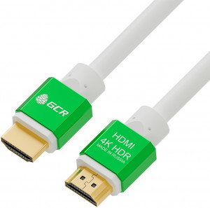 Greenconnect Кабель 1.0m HDMI версия 2.0, HDR 4:2:2, Ultra HD, 4K 60 fps 60Hz/5K*30Hz, 3D, AUDIO, 18.0 Гбит/с, 28/28 AWG, OD7.3mm, тройной экран, белый, AL корпус зеленый, GCR-51295 Greenconnect HDMI (m) - HDMI (m) 1м