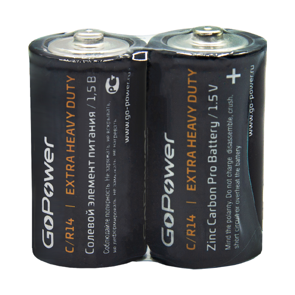 Батарейка GoPower R14 C Shrink 2 Heavy Duty 1.5V (2/24/288) (24 шт.) Батарейка GoPower R14 C (00-00015596)