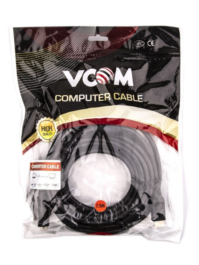Кабель HDMI AM/DVI(24+1)M, 7.5м, CU, 1080P@60Hz, 2F, VCOM <CG484G-7.5M> VCOM HDMI (m) - DVI-D (m)