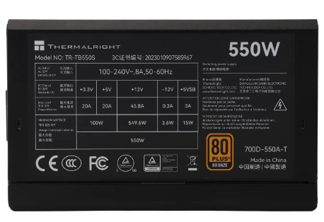 Блок питания 550W Thermalright TR-TB550S 550W 80+ Bronze — для бизнеса и офиса
