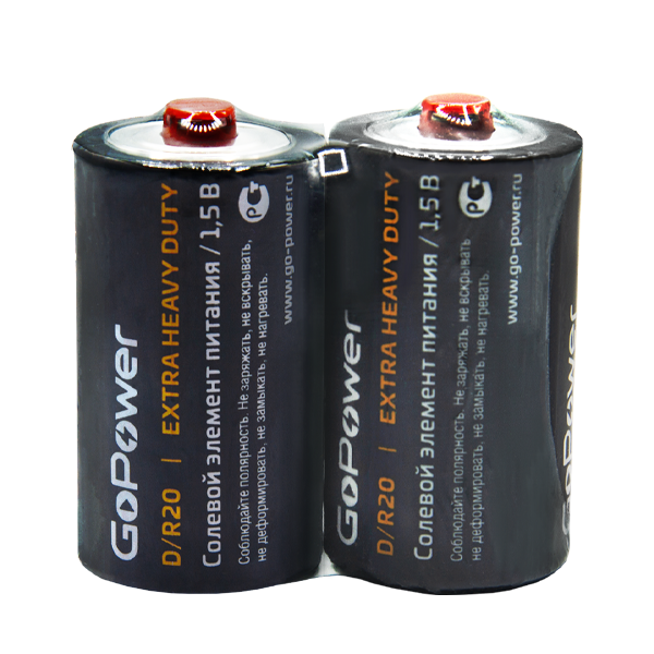 Батарейка GoPower R20 D Shrink 2 Heavy Duty 1.5V (2/12/288) (12 шт.) Батарейка GoPower R20 D (00-00015597) Батарейка GoPower R20 D Shrink 2 Heavy Duty 1.5V (2/12/288) (12 шт.) Батарейка GoPower R20 D (00-00015597)