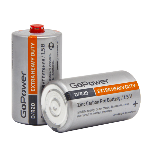 Батарейка GoPower R20 D Shrink 2 Heavy Duty 1.5V (2/12/288) (12 шт.) Батарейка GoPower R20 D (00-00015597) Батарейка GoPower R20 D Shrink 2 Heavy Duty 1.5V (2/12/288) (12 шт.) Батарейка GoPower R20 D (00-00015597)