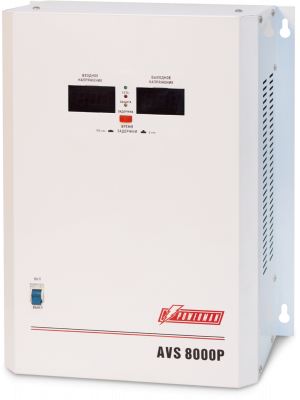Стабилизатор POWERMAN AVS 8000P, ступенчатый регулятор, цифровые индикаторы уровней напряжения, 8000ВА, 110-260В, максимальный входной ток 50А, клеммная колодка, IP-20, навесной,  380мм х 310мм х 160мм, 14кг. POWERMAN AVS 8000P