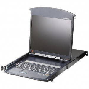 Переключатель консоли электронный, 16 портов PS/2, ж/к экран 19", клав. рус/лат.(Макс. разрешение 1280*1024, макс.частота верт. развертки 75Hz, зерно 0.264*0.264мм, якрость 300кд/м2) c IP доступом ATEN KL1516AiNR