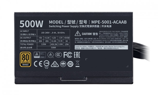 Блок питания 500 Ватт Cooler Master MWE 500 Bronze V2