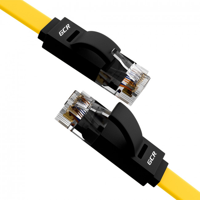 GCR Патч-корд PROF плоский прямой 1.0m, UTP медь кат.6, желтый+черный, 30 AWG, ethernet high speed 10 Гбит/с, RJ45, T568B, GCR-52092 Greenconnect GCR-52092