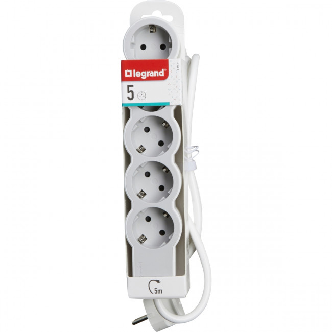 Удлинитель серии "Стандарт"  5 x 2К+З с кабелем 5 м., цвет: бело-серый Legrand 694571 — для бизнеса и офиса