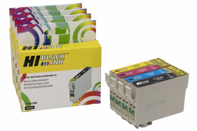 Комплект струйных картриджей Hi-Black HB-T1285 (T1281-T1284) для Epson Stylus S22/SX125, (Bk,C,M,Y) — для бизнеса и офиса