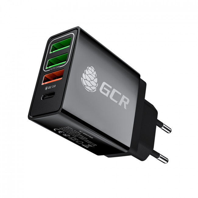 GCR Сетевое зарядное устройство на 4 USB порта (2 х 2A + QC 3.0 + PD 18W) , черное, GCR-52884 Greenconnect GCR-52884