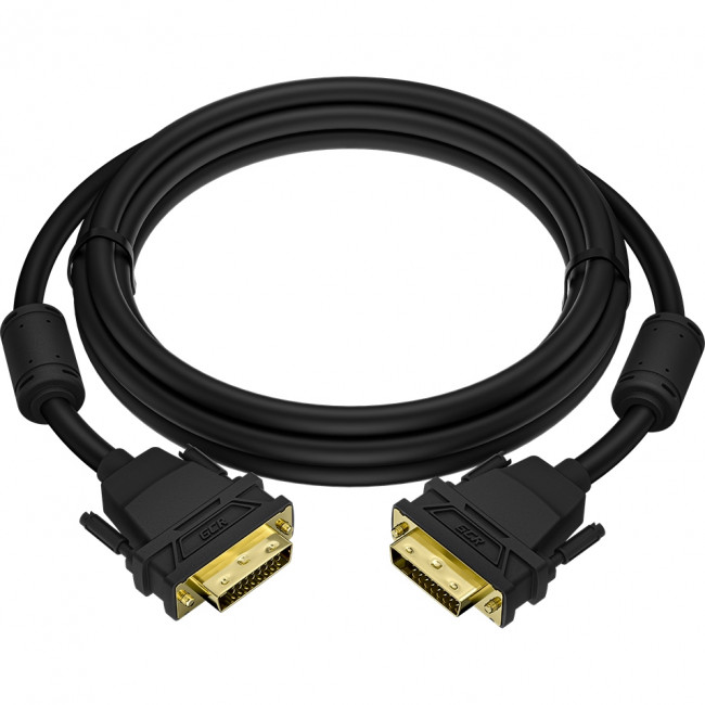 GCR Кабель PROF 1.0m DVI-D, черный, GOLD, ферритовые кольца, OD 8.5mm, 28 AWG, DVI/DVI, 25M/25M, двойной экран, GCR-54237 Greenconnect GCR-54237, 1 м