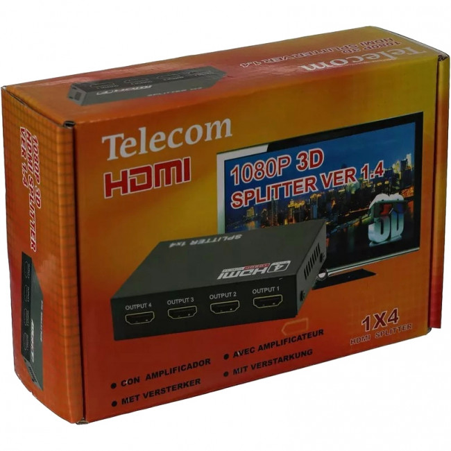 Разветвитель HDMI 1=>4 , каскадируемый , 1.4v+3D Telecom <TTS5020> Разветвитель Telecom HDMI F/4 x HDMI F (TTS5020) — для бизнеса и офиса