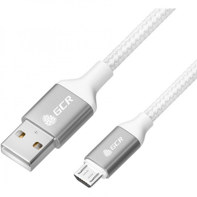 GCR QC Кабель 0.5m MicroUSB, быстрая зарядка, белый нейлон, AL корпус серебро, белый ПВХ, 28/24 AWG, GCR-52462 Кабель Greenconnect 0.5 м (GCR-52462)