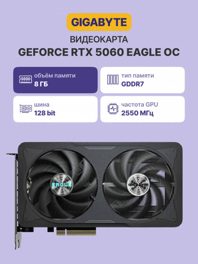 Видеокарта GIGABYTE GV-N5060EAGLE OC-8GD — для бизнеса и офиса Видеокарта GIGABYTE GV-N5060EAGLE OC-8GD — для бизнеса и офиса