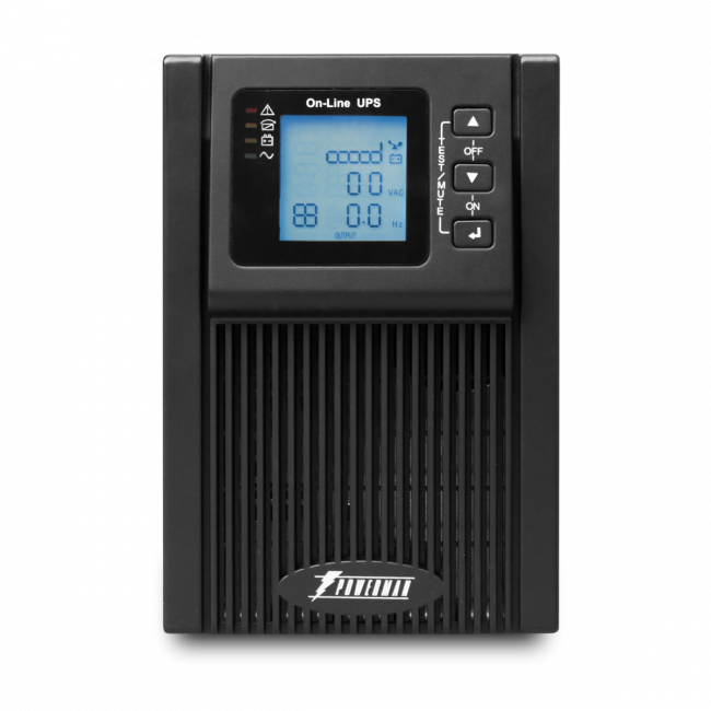 ИБП POWERMAN Online 1000, LCD, двойного преобразования, 1000ВА, 900Вт, 2 евророзетки с резервным питанием, USB, RS232, слот SNMP, разъем EPO, батарея 12В 9Ач 2 шт., 215 х 315 х 365 мм., 10.7 кг. Powerman Online 1000