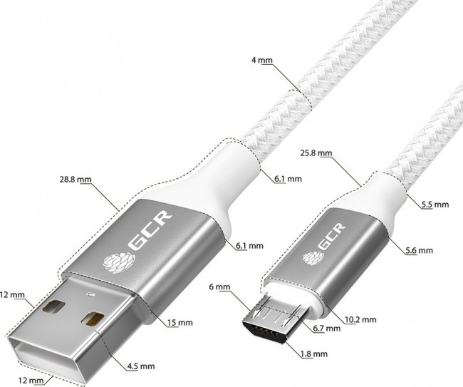GCR QC Кабель 1.0m MicroUSB, быстрая зарядка, белый нейлон, AL корпус серебро, белый ПВХ, 28/24 AWG, GCR-52468 Кабель Greenconnect 1 м (GCR-52468) GCR QC Кабель 1.0m MicroUSB, быстрая зарядка, белый нейлон, AL корпус серебро, белый ПВХ, 28/24 AWG, GCR-52468 Кабель Greenconnect 1 м (GCR-52468)