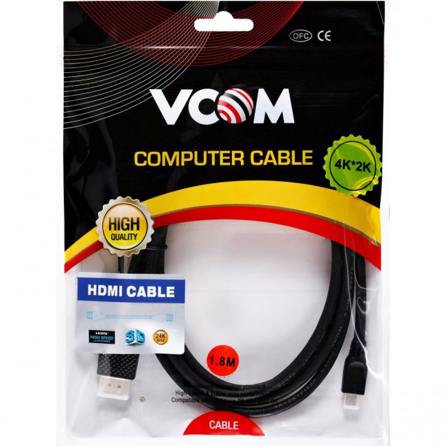 Кабель HDMI-19M --MicroHDMI-19M ver 2.0 1.8m VCOM <CG587-1.8M> VCOM CG587-1.8M — для бизнеса и офиса