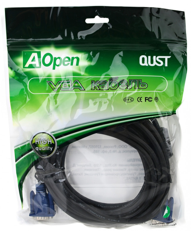 Кабель монитор-SVGA card (15M-15M) 5м 2 фильтра Aopen/Qust <ACG341AD-5M> AOpen VGA (m) - VGA (m) 5м Кабель монитор-SVGA card (15M-15M) 5м 2 фильтра Aopen/Qust <ACG341AD-5M> AOpen VGA (m) - VGA (m) 5м