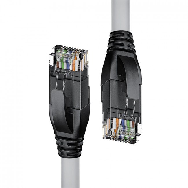 Патч-корд прямой 0.5m UTP кат.5e, серый, черные коннекторы, 24 AWG, литой, ethernet high speed 1 Гбит/с, RJ45, T568B Патч-корд 4PH-50768 — для бизнеса и офиса