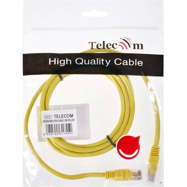 Патчкорд литой "Telecom" UTP кат.5е 2,0м желтый VCOM NA102-Y-2M