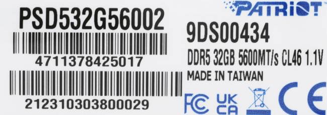 Память DDR5 32GB 5600MHz Patriot PSD532G56002 — для бизнеса и офиса