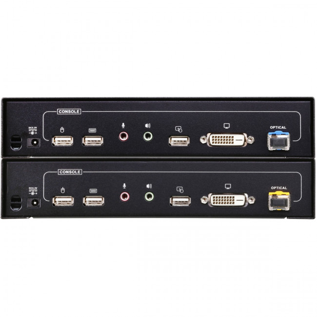 Удлинитель/extender, DVI-D+AUDIO+RS232, 20 км., 1xОптич.волокно одномод./singlemode 1310/1550нм, DVI-D+2xMINIJACK+DB9+LС+2xUSB А-Тип+2xUSB B-Тип, F, без шнуров, 2xБ.П. 220> 5.3V, (до 1920x1200 60Hz;HDTV 720p/1080p;HDCP) ATEN CE680