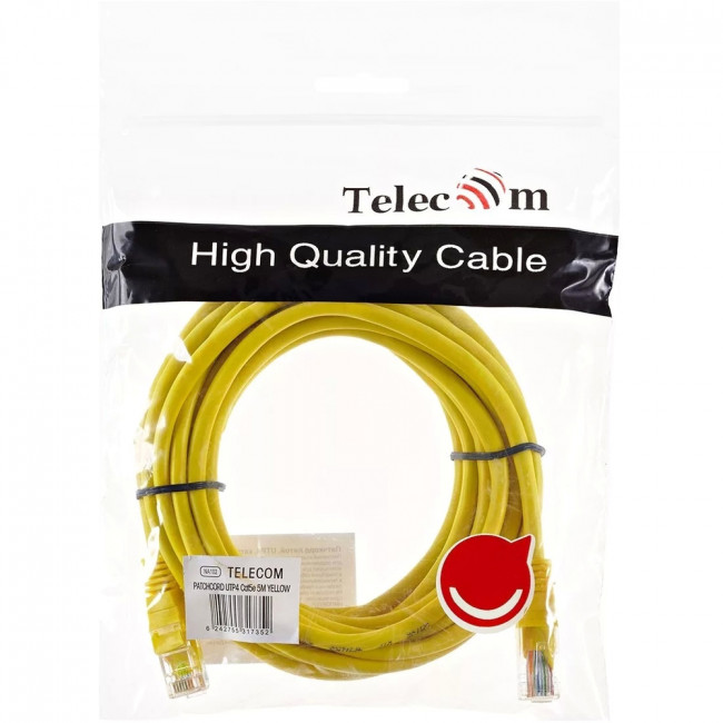 Патчкорд литой "Telecom" UTP кат.5е 5,0м желтый VCOM NA102-Y-5M — для бизнеса и офиса