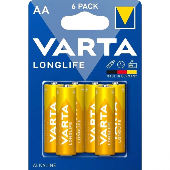 Батарейка Varta LONGLIFE LR6 AA BL6 Alkaline 1.5V (4106) (6/60/300) (6 шт.) Varta LONGLIFE LR6 AA (04106101436) — для бизнеса и офиса