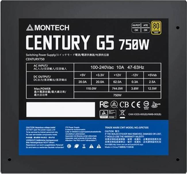Блок питания Montech CENTURY GOLD G5 750 — для бизнеса и офиса