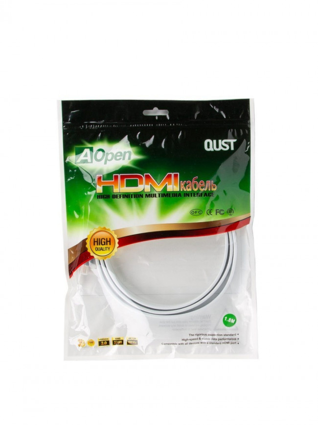 Кабель HDMI 19M/M ver 2.0, 1.8M, Aopen/Qust <ACG568F-S-1.8M> серебряно-белый Flat Aopen HDMI (m)- HDMI (m) 1.8м — для бизнеса и офиса