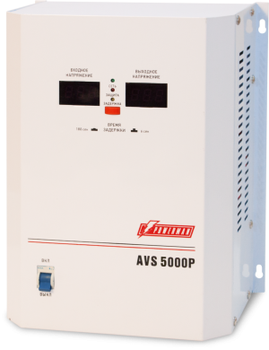 Стабилизатор POWERMAN AVS 5000P, ступенчатый регулятор, цифровые индикаторы уровней напряжения, 5000ВА, 110-260В, максимальный входной ток 32А, клеммная колодка, IP-20, навесной,  260мм х 220мм х 130мм, 9 кг. POWERMAN AVS 5000P